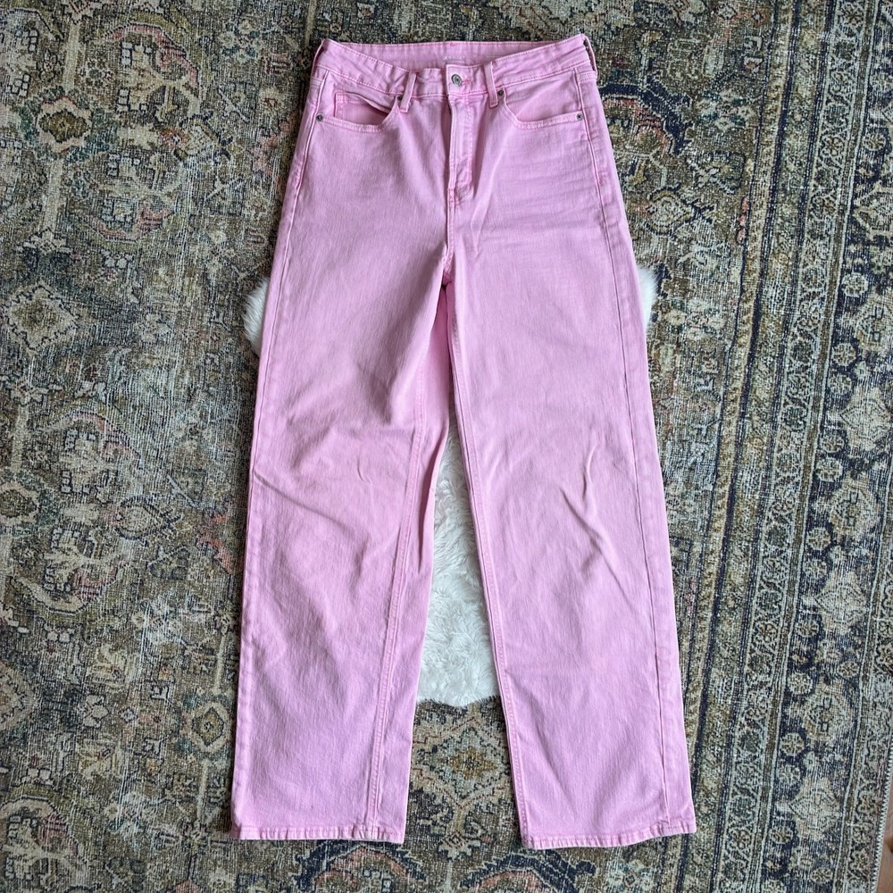 Old Navy Sky-Hi Wide Leg Pink Jeans Womens 6 Tall Extra High Rise Stretch Denim